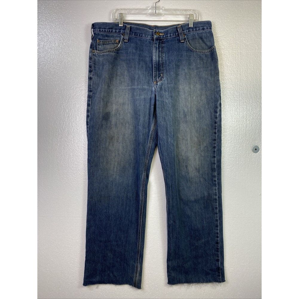 Carhartt Jeans 38X34 Mens Relaxed Fit distressed Raw hem Cowboy Work Farm